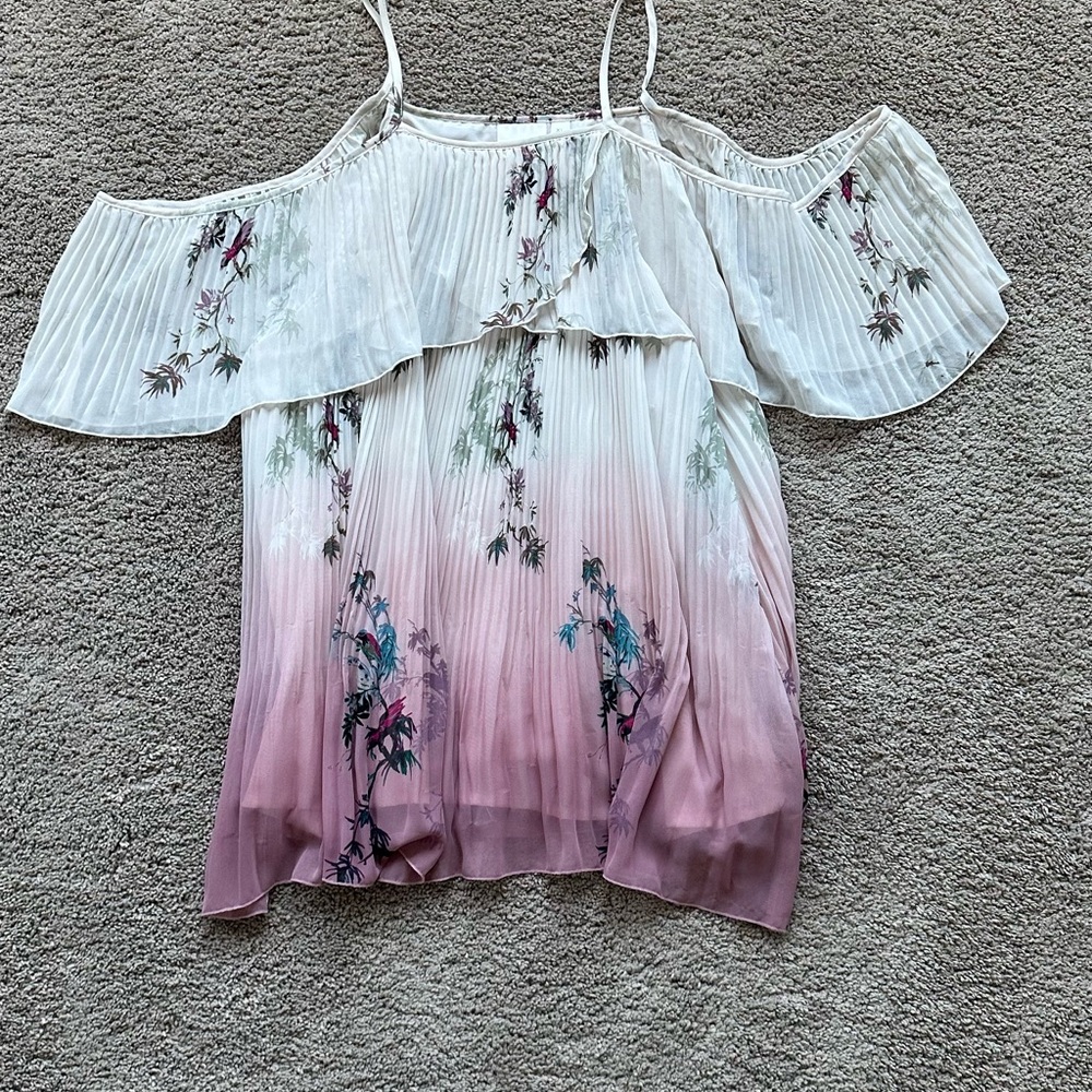 Women’s Off-Shoulder Floral Ombre Top - Pink/White